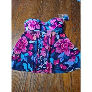 New Medium Size 8 10 Kona Sol Floral Tankini Swimsuit Bathing Suit Top NWT